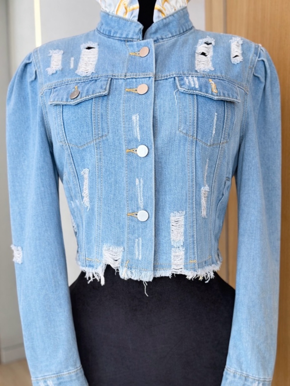 JEANS Distressed Cropped Denim Jacket | Street Muse - Picture 3 of 5